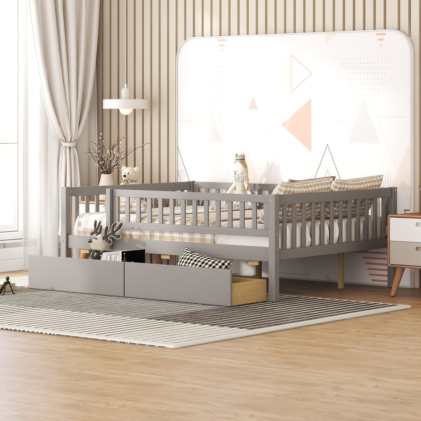 Full Size Daybed Wood Bed with Two Drawers
