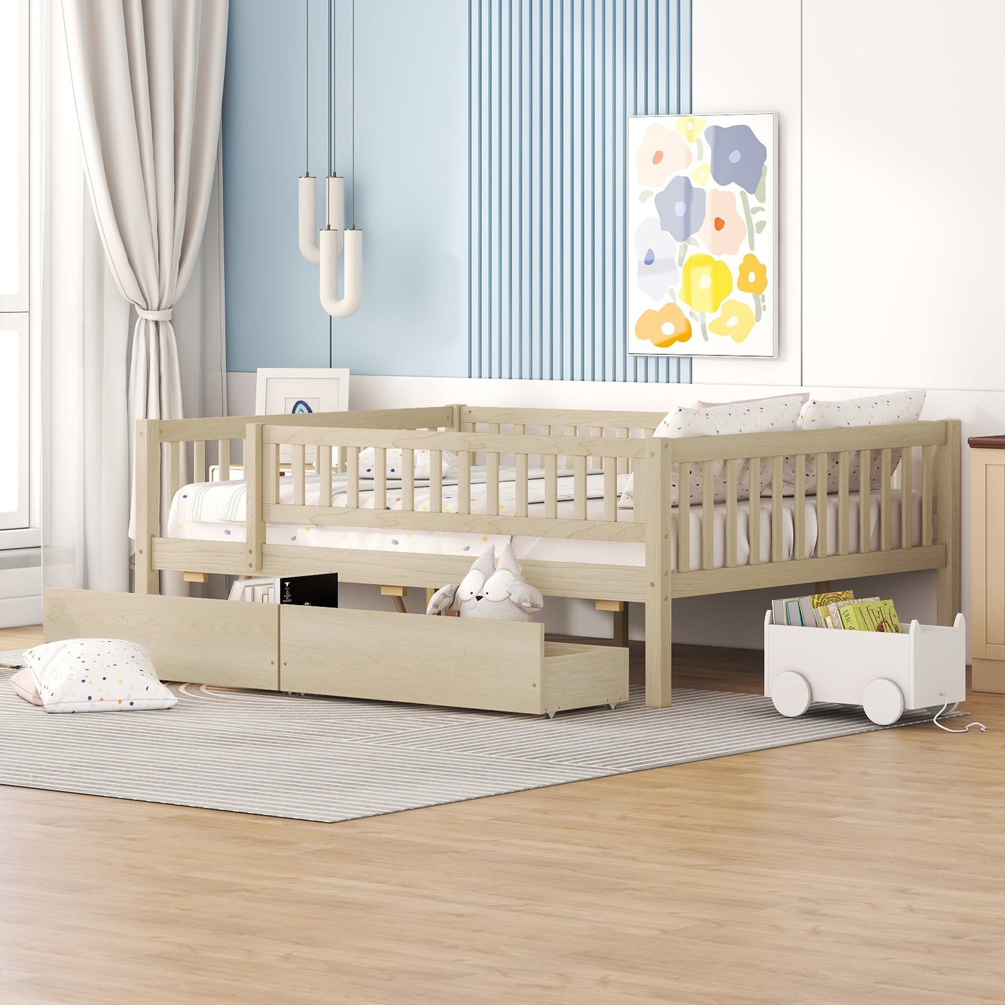 Full Size Daybed Wood Bed with Two Drawers