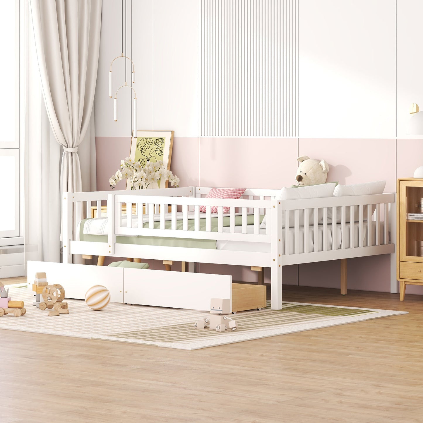 Full Size Daybed Wood Bed with Two Drawers