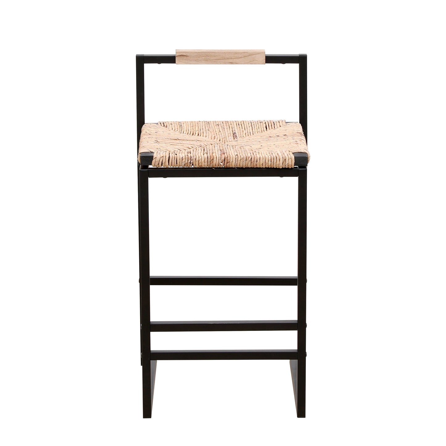 Set of 2 Water Hyacinth Woven Bar Stools with Back Support