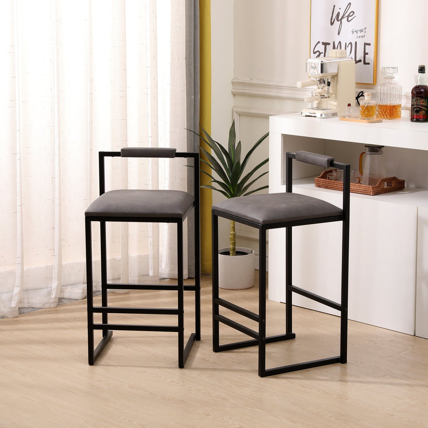 Set of 2 Counter Height Barstools with Back