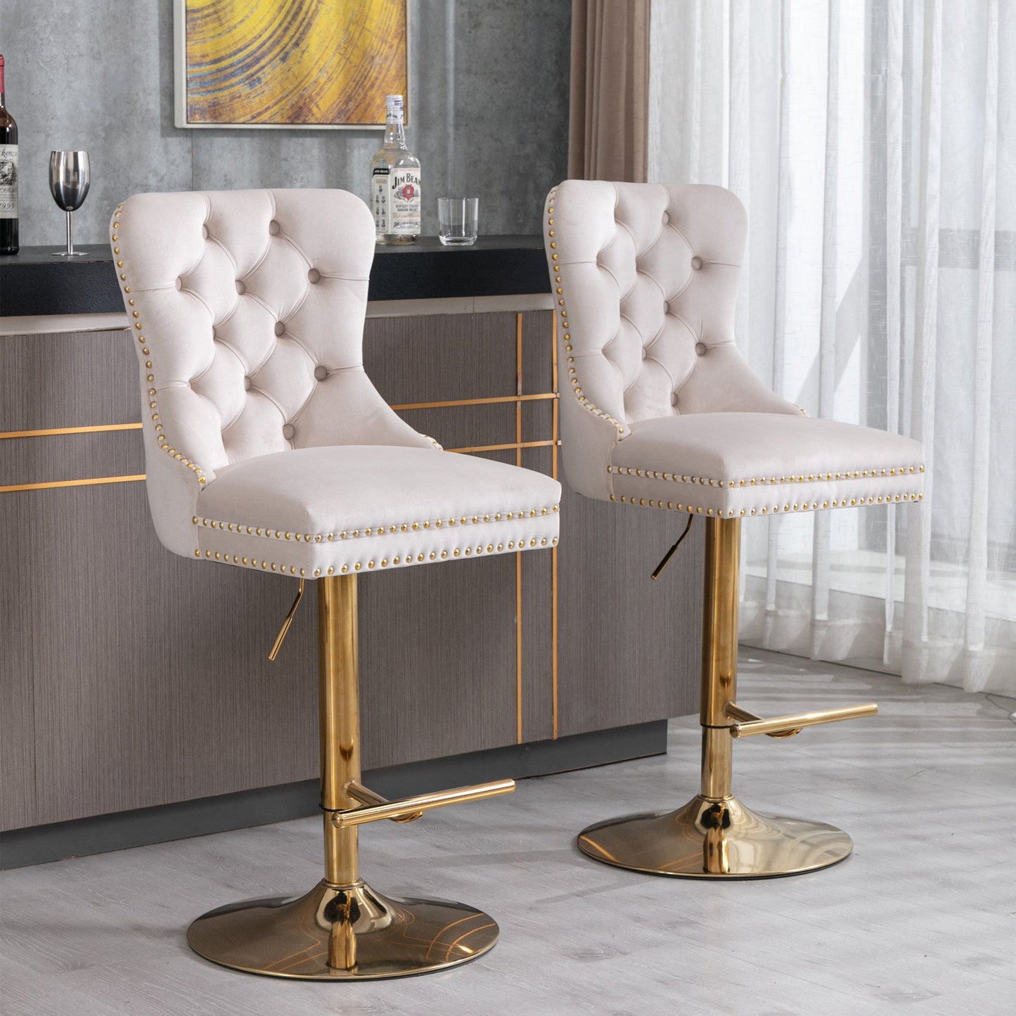 Thick Golden Swivel Velvet Barstools