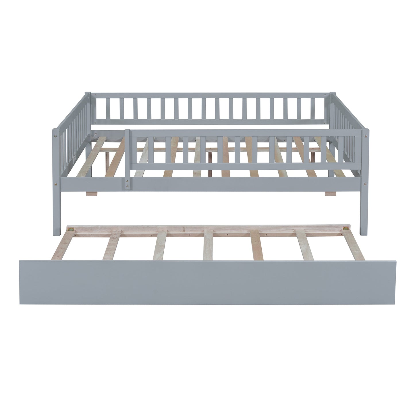 Full Size Wood Daybed with Trundle and Fence Guardrails