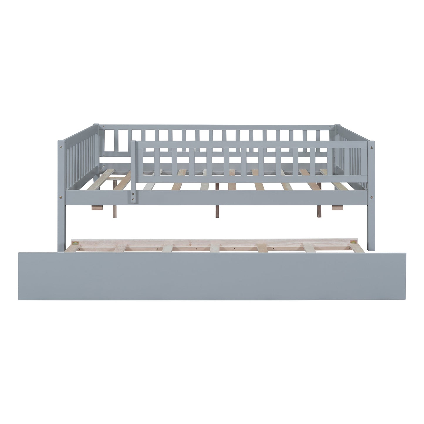 Full Size Wood Daybed with Trundle and Fence Guardrails