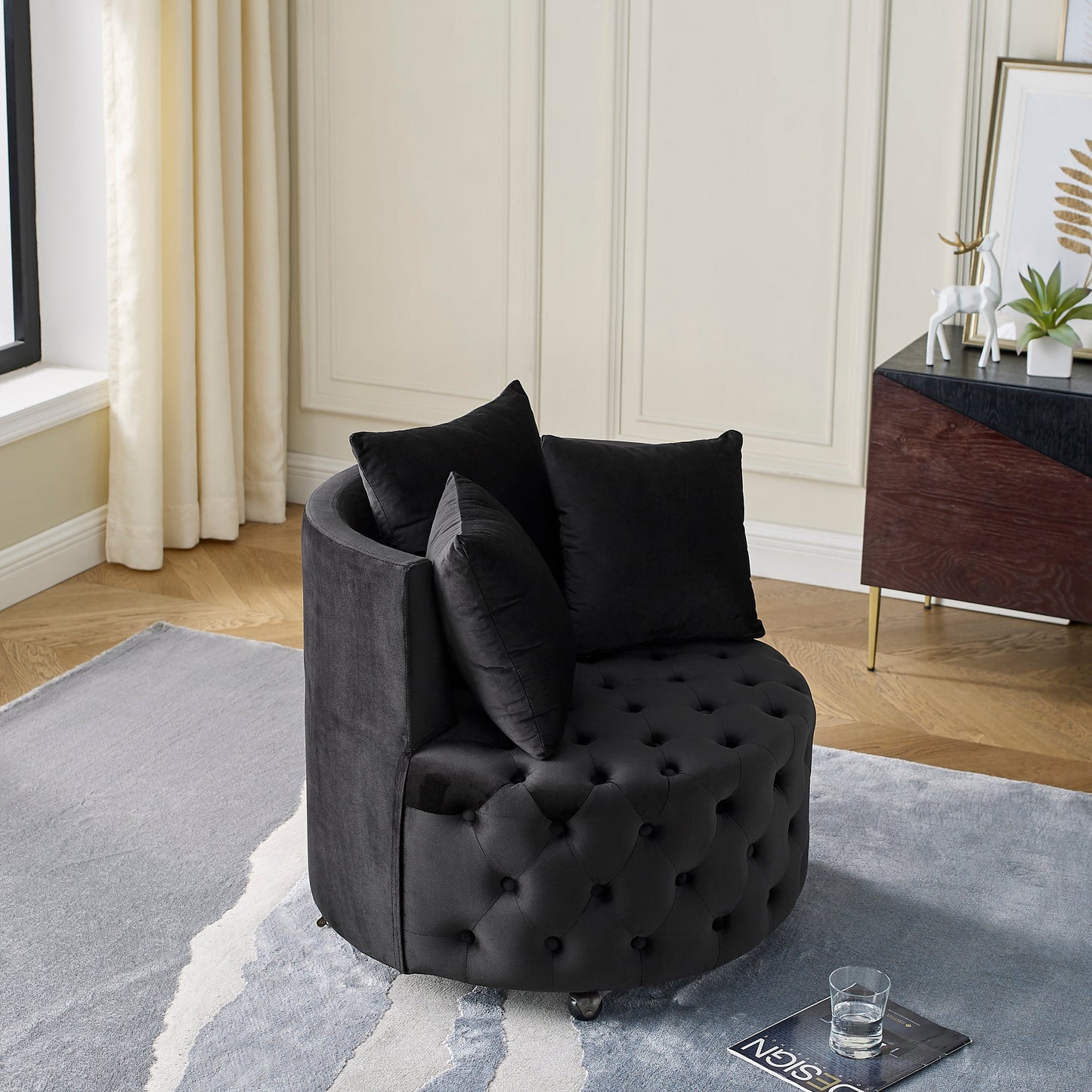 Velvet Upholstered Swivel Chair for Living Room