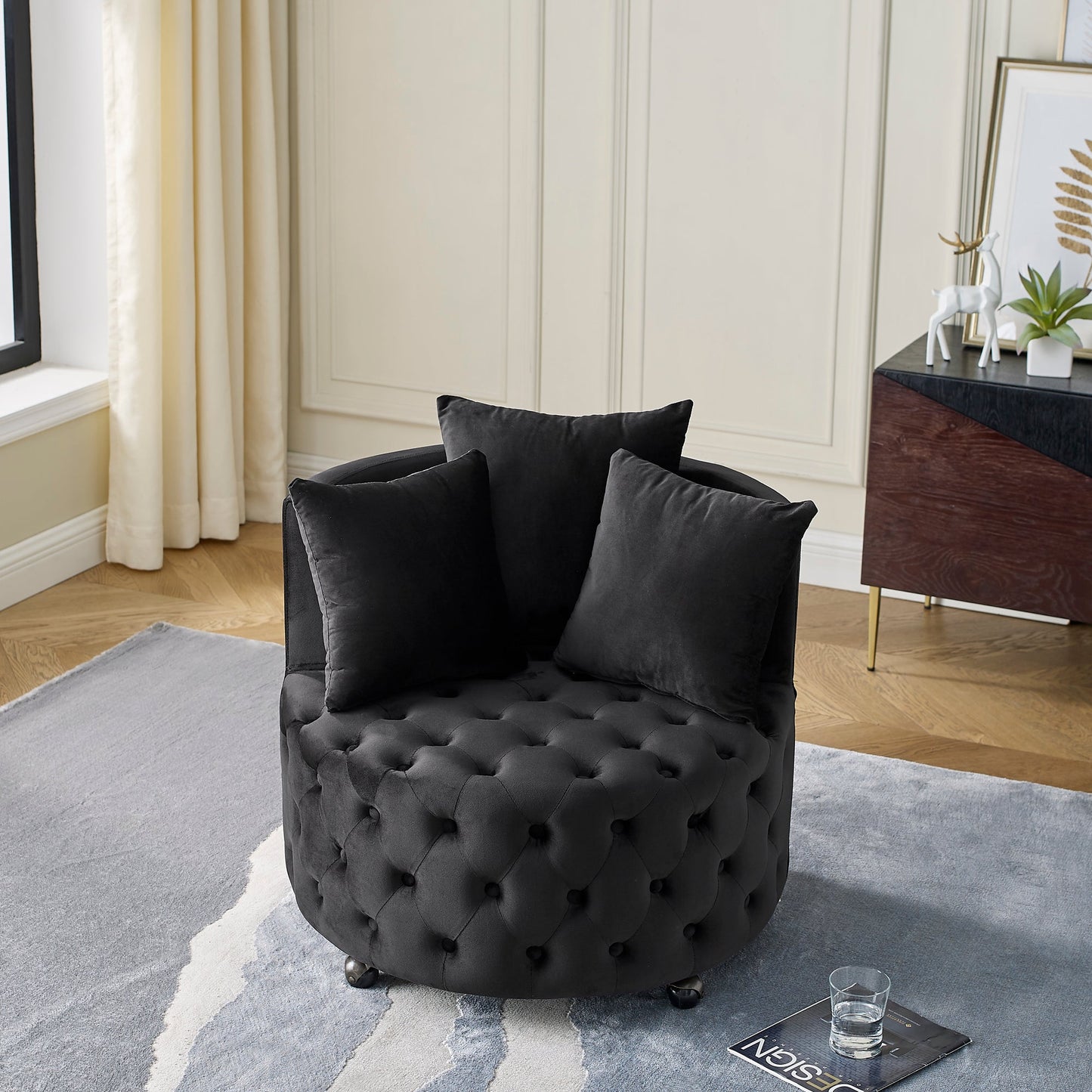 Velvet Upholstered Swivel Chair for Living Room