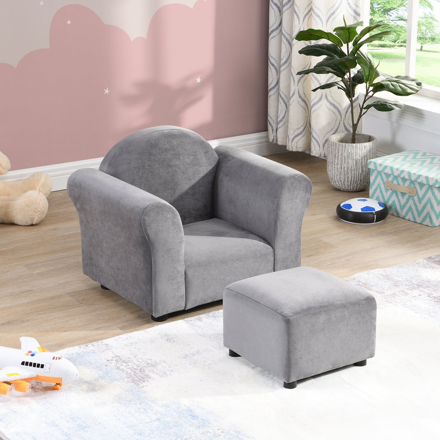 Kids Upholstered Chair with Ottoman