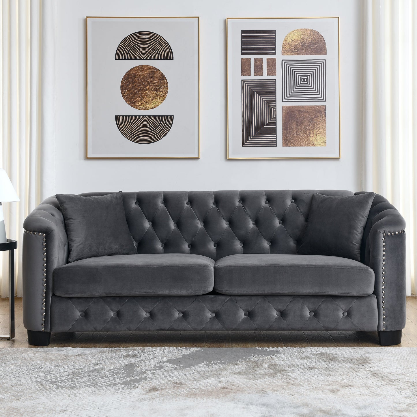 77-Inch Modern Chesterfield Velvet Sofa