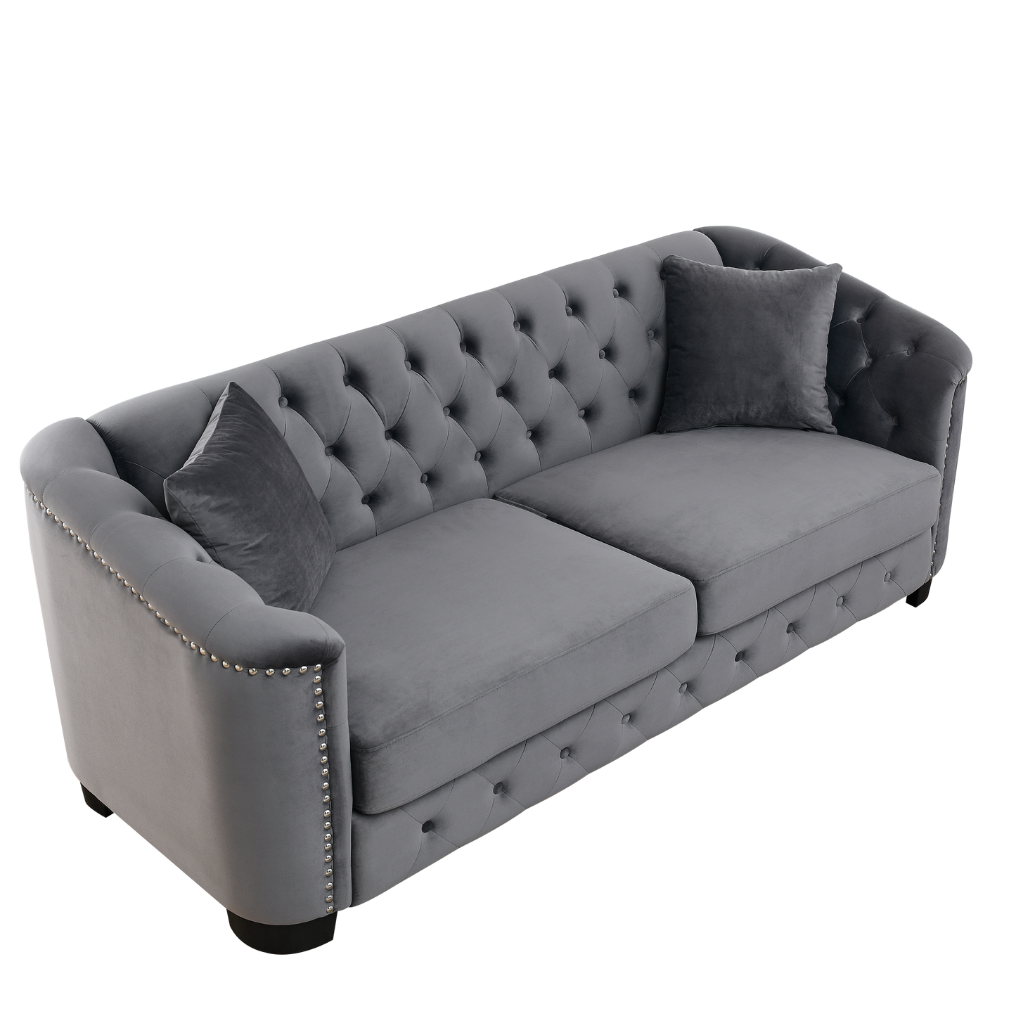 77-Inch Modern Chesterfield Velvet Sofa