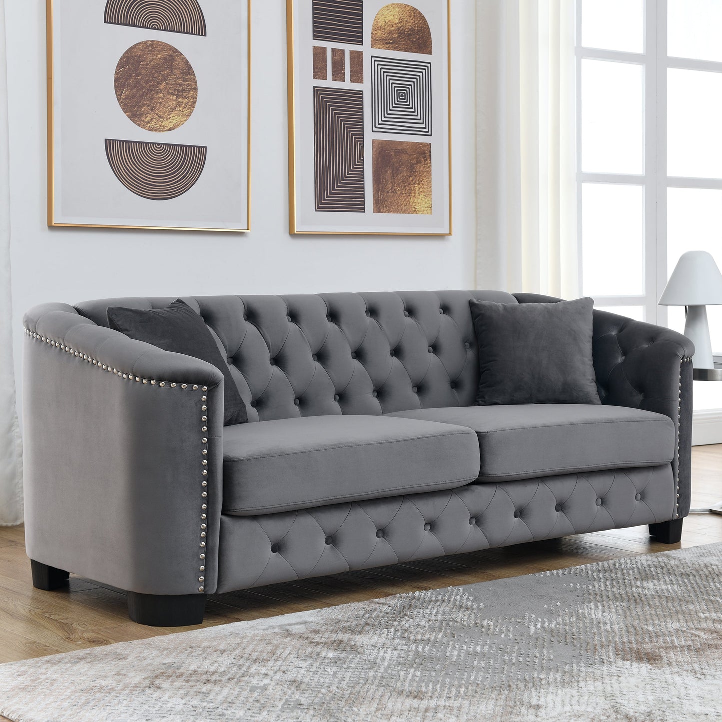 77-Inch Modern Chesterfield Velvet Sofa