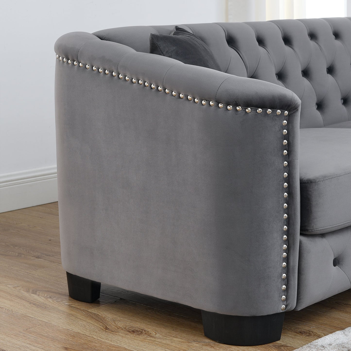 77-Inch Modern Chesterfield Velvet Sofa