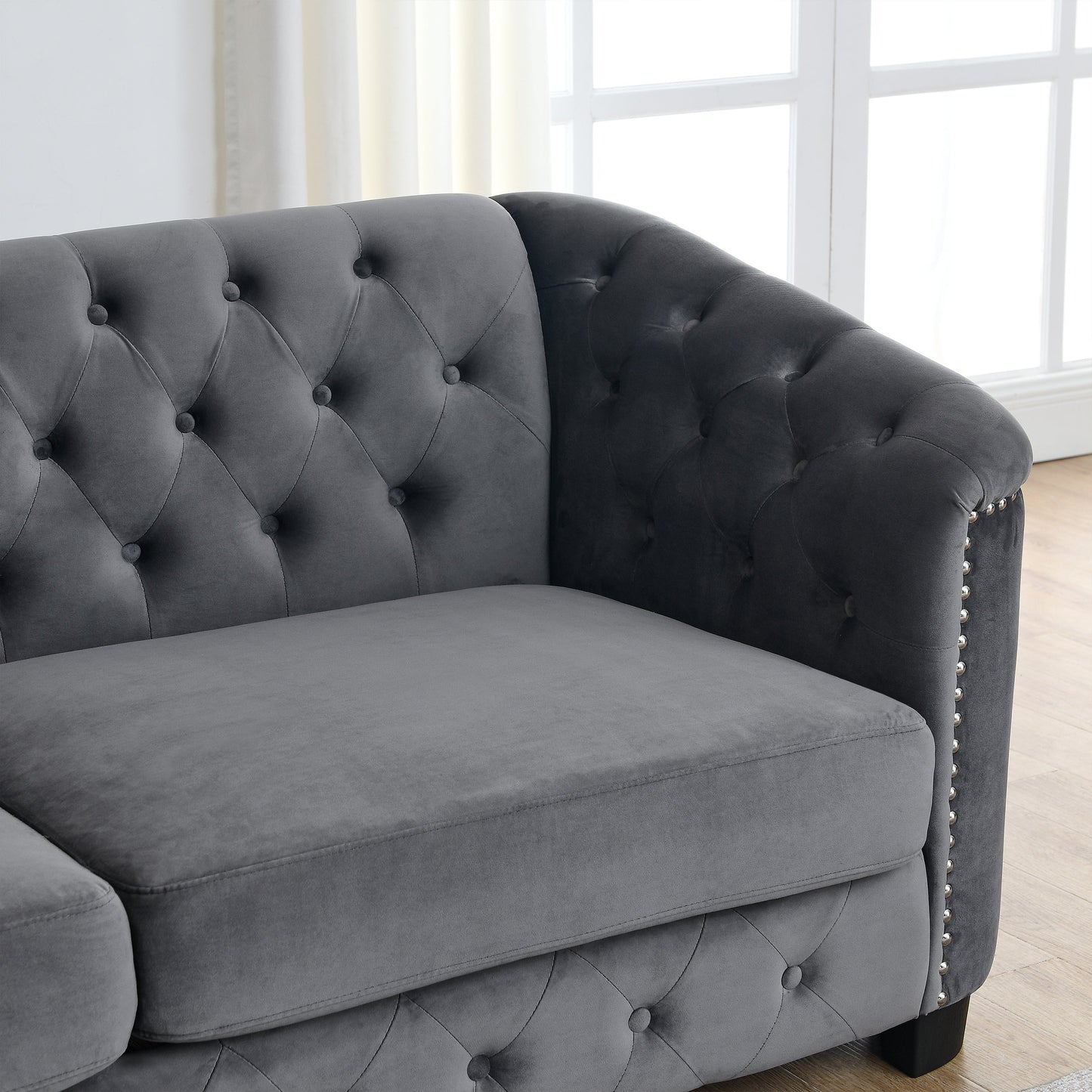77-Inch Modern Chesterfield Velvet Sofa