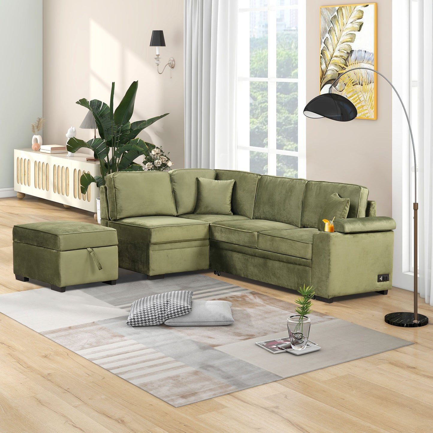 84.75" Sleeper Sofa Bed with Storage Ottoman