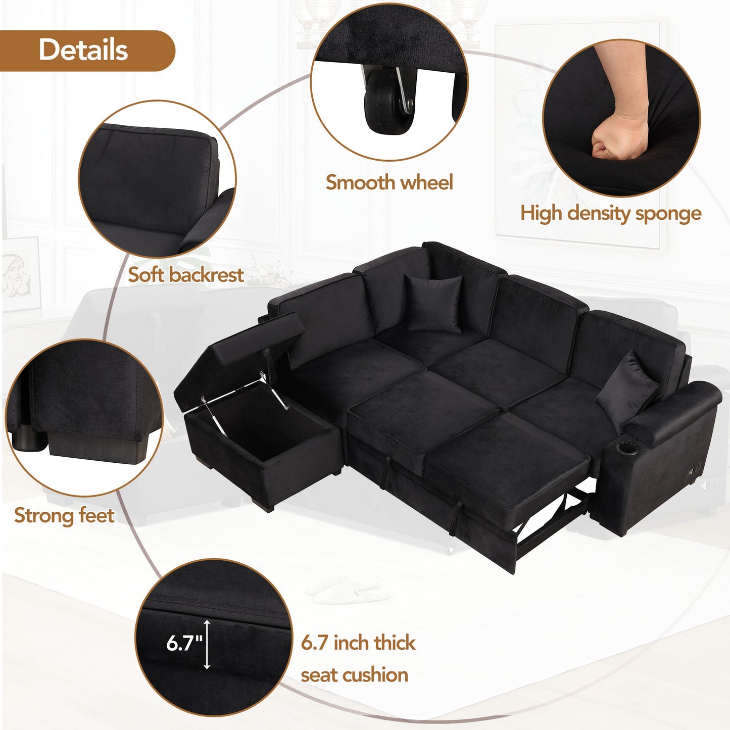 84.75" Sleeper Sofa Bed with Storage Ottoman