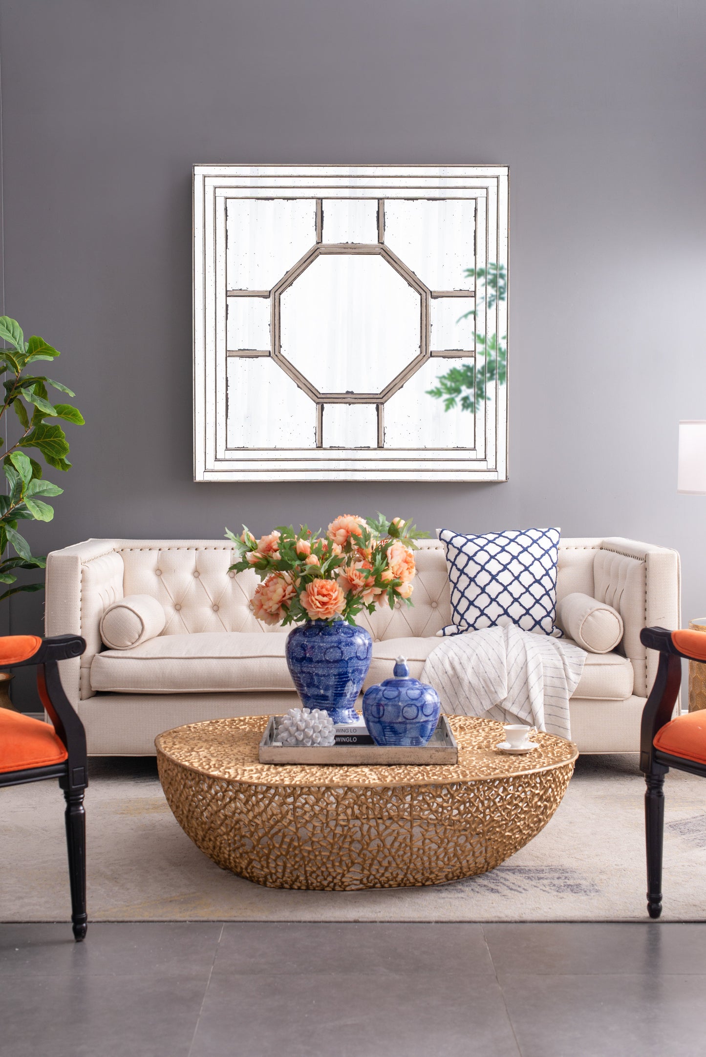 48" Antique Style Decorative Square Wall Mirror