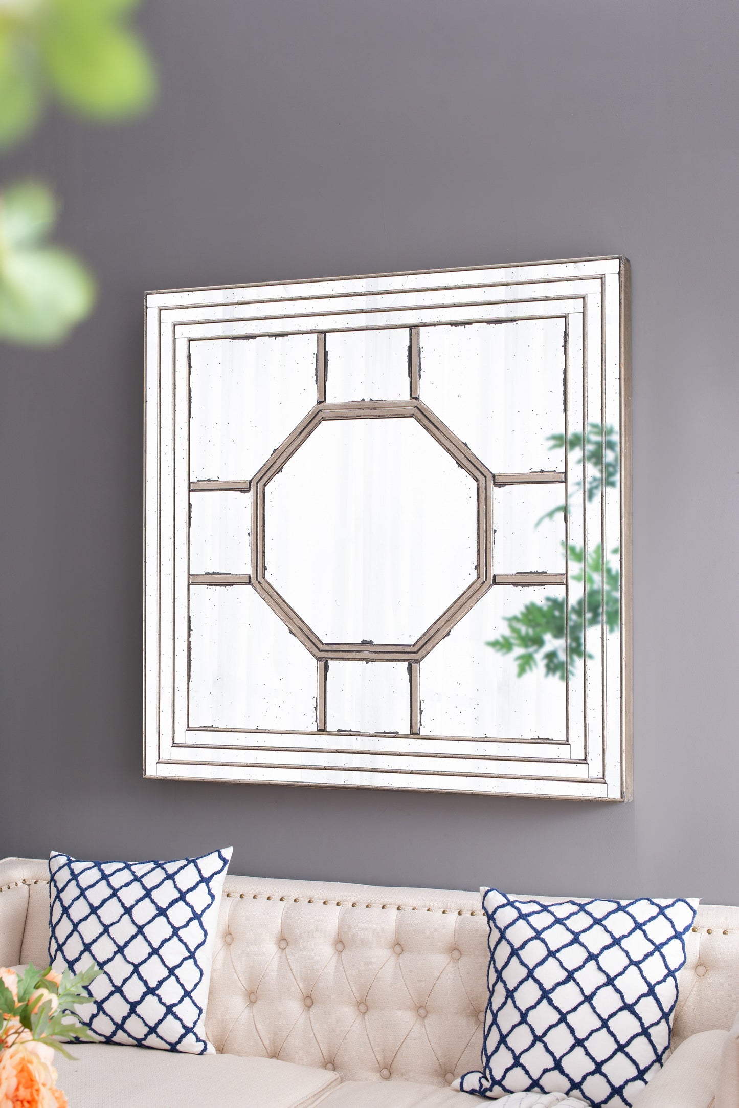 48" Antique Style Decorative Square Wall Mirror