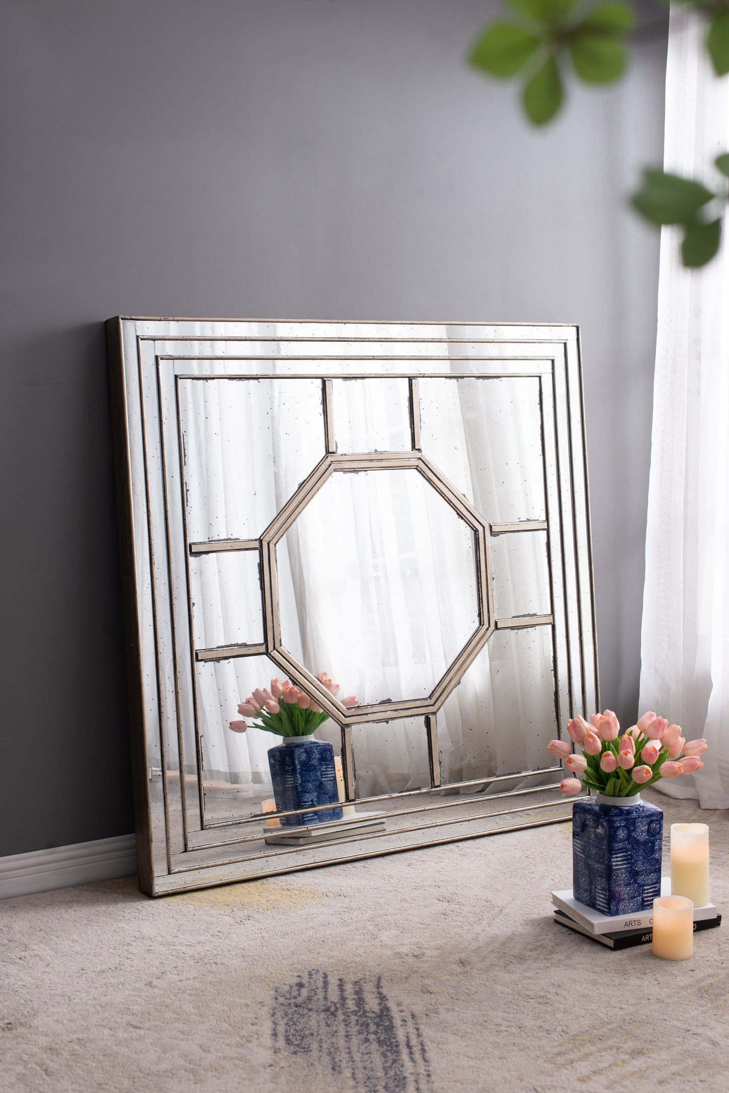 48" Antique Style Decorative Square Wall Mirror