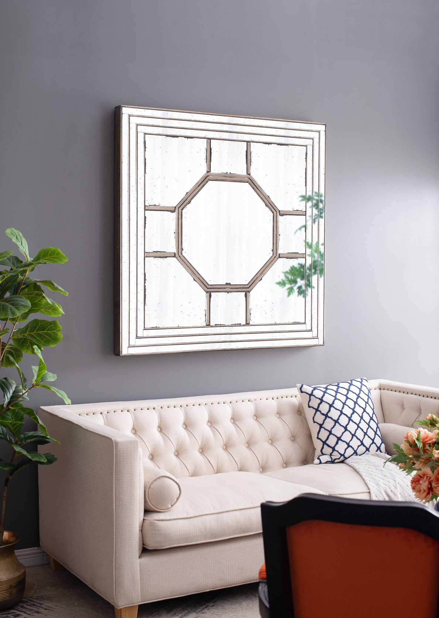 48" Antique Style Decorative Square Wall Mirror