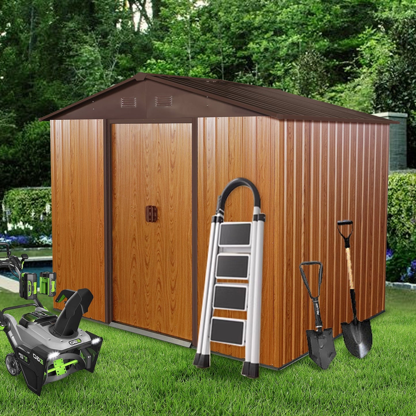 8ft x 6ft Outdoor Metal Storage Shed with Metal Foundation