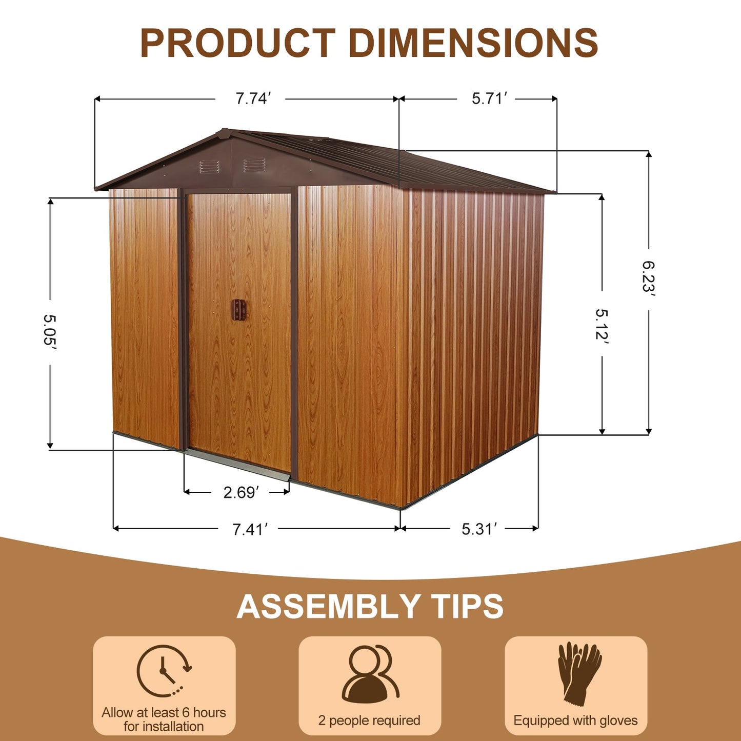 8ft x 6ft Outdoor Metal Storage Shed with Metal Foundation