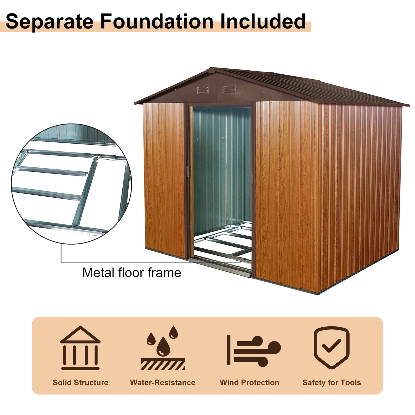 8ft x 6ft Outdoor Metal Storage Shed with Metal Foundation