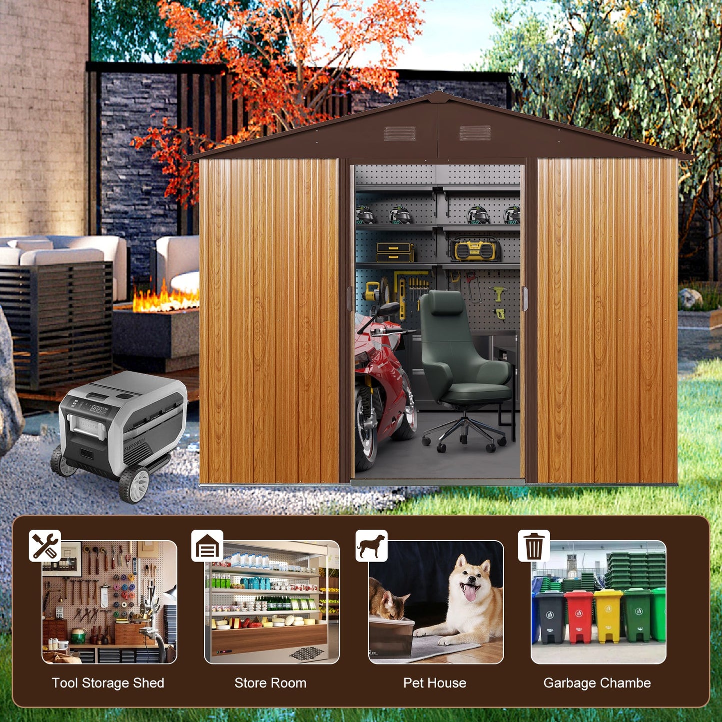 8ft x 6ft Outdoor Metal Storage Shed with Metal Foundation