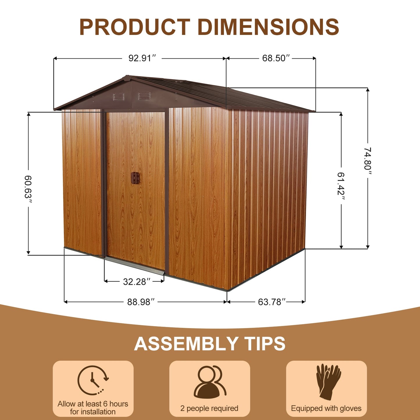 8ft x 6ft Outdoor Metal Storage Shed with Metal Foundation