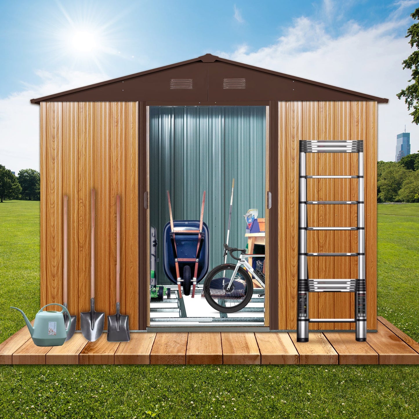 8ft x 6ft Outdoor Metal Storage Shed with Metal Foundation