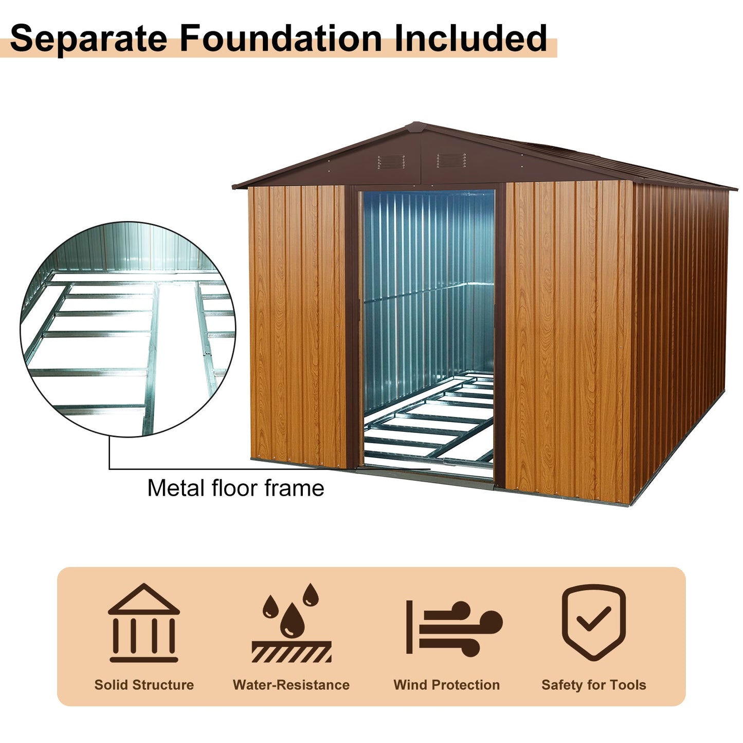 8ft x 10ft Outdoor Metal Storage Shed