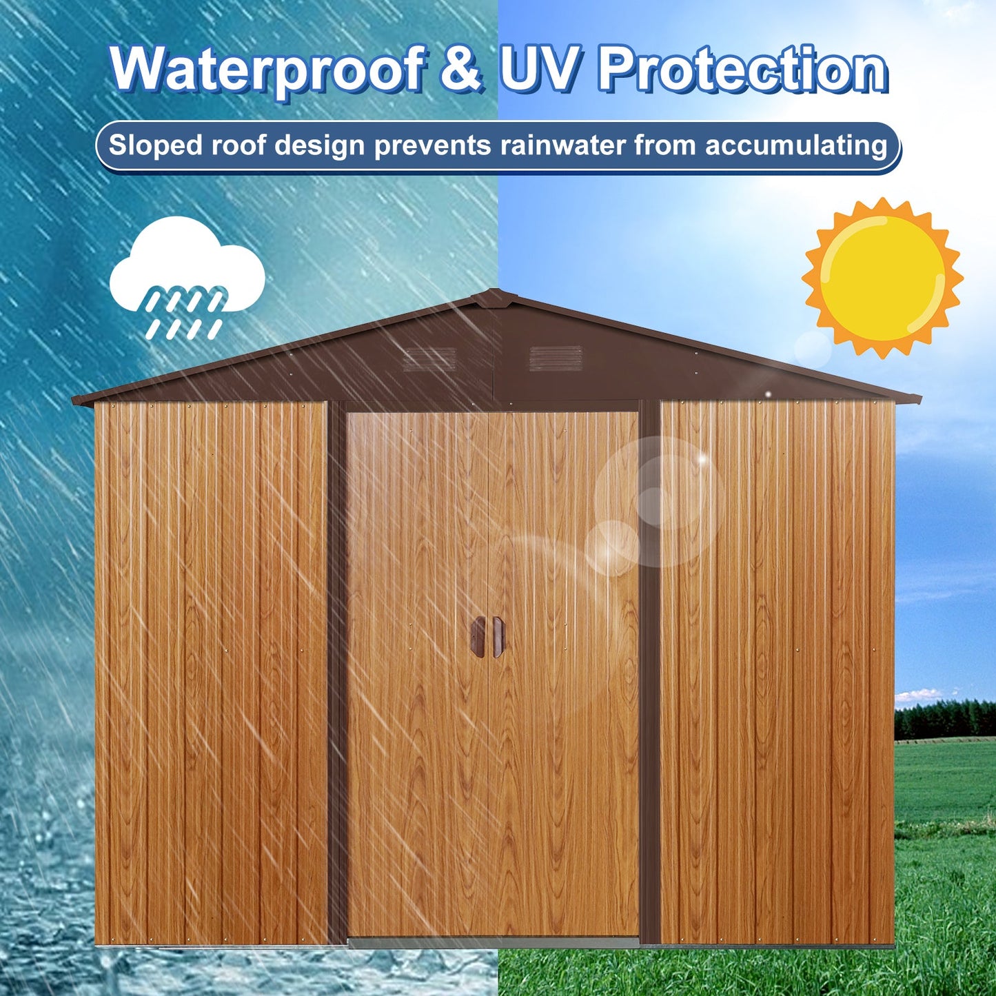 8ft x 6ft Outdoor Metal Storage Shed with Metal Foundation