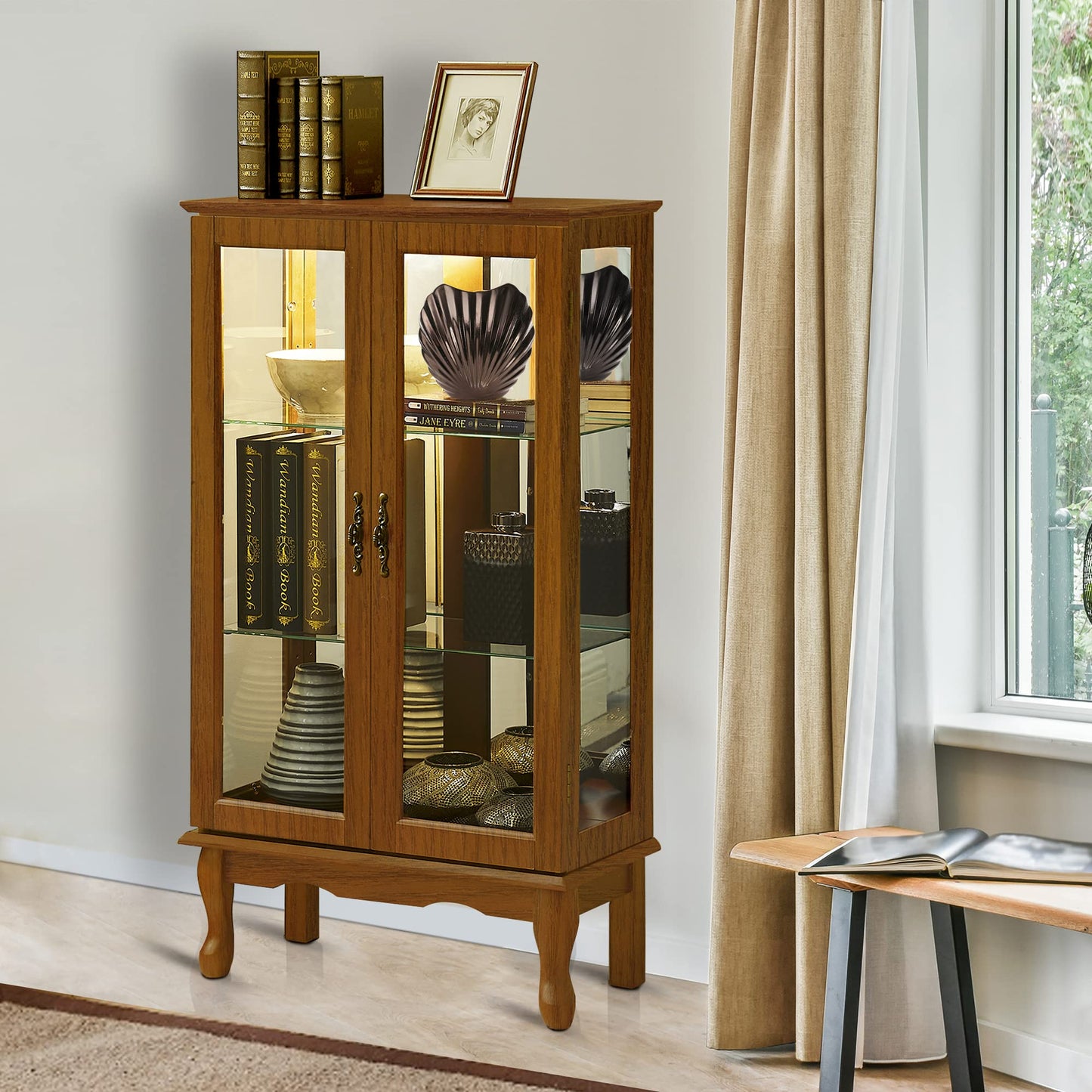 Lighted Curio Cabinet with Adjustable Shelves
