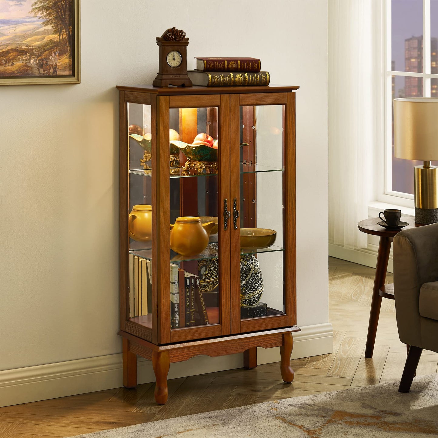 Lighted Curio Cabinet with Adjustable Shelves