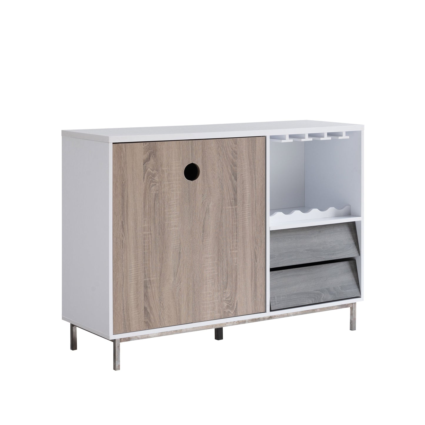 Wooden Display Rack, Cabinet with Drawer, Holds 6 Wine Glass