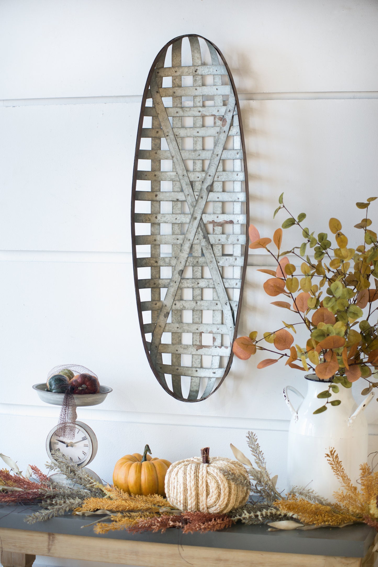 12.5" x 3" x 37.5" Metal Wall Art With Grid Pattern