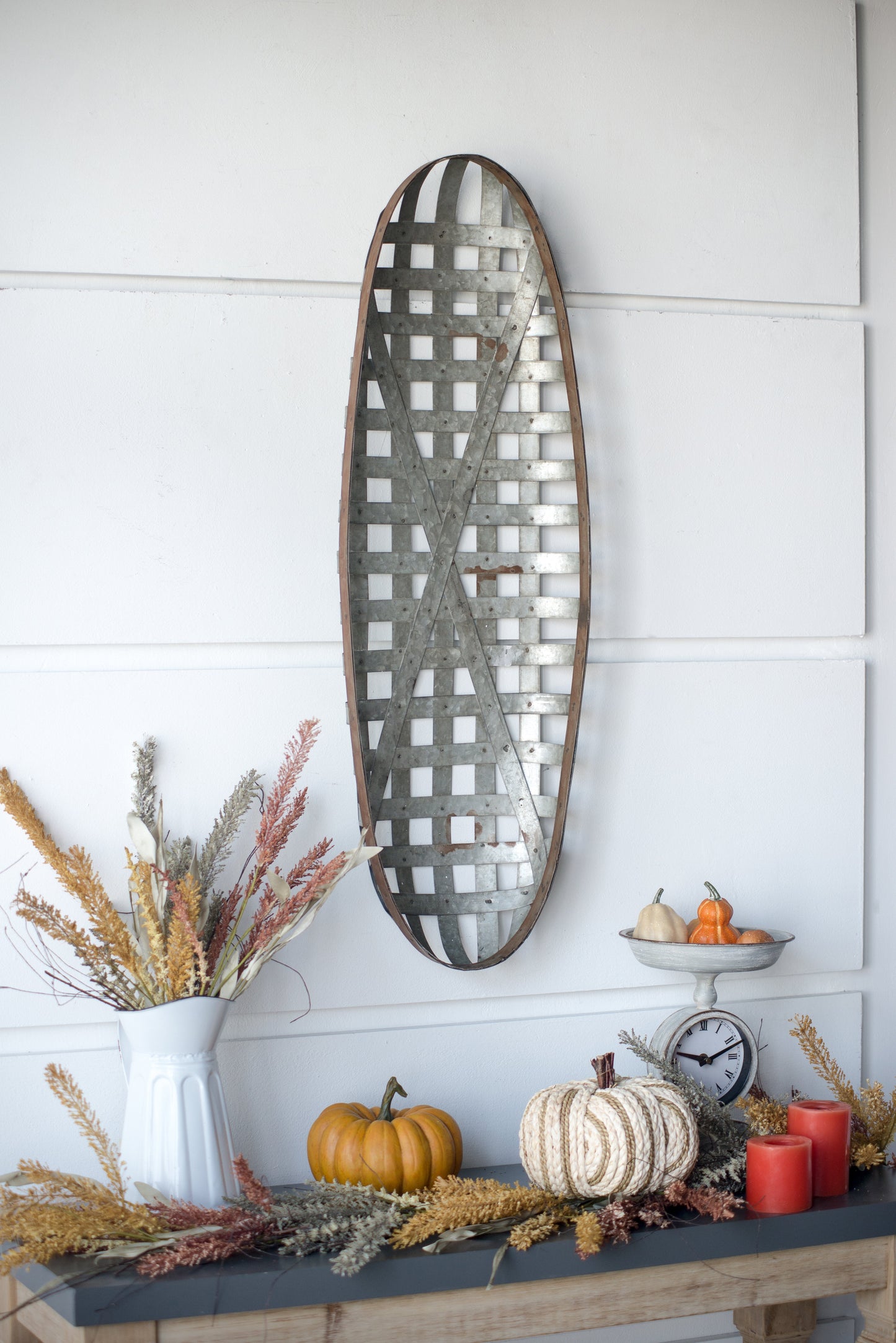 12.5" x 3" x 37.5" Metal Wall Art With Grid Pattern