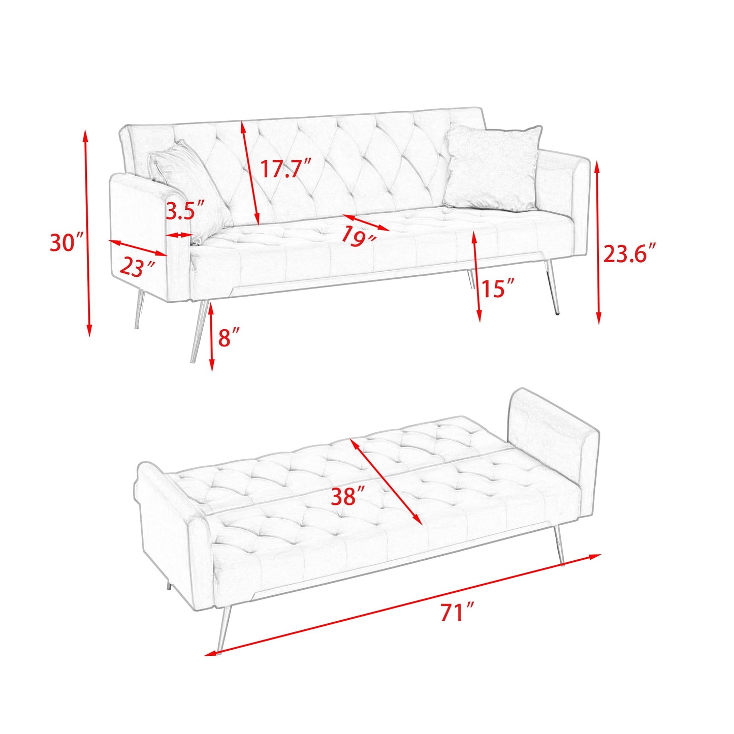 71-Inch Convertible Love Seat Sofa