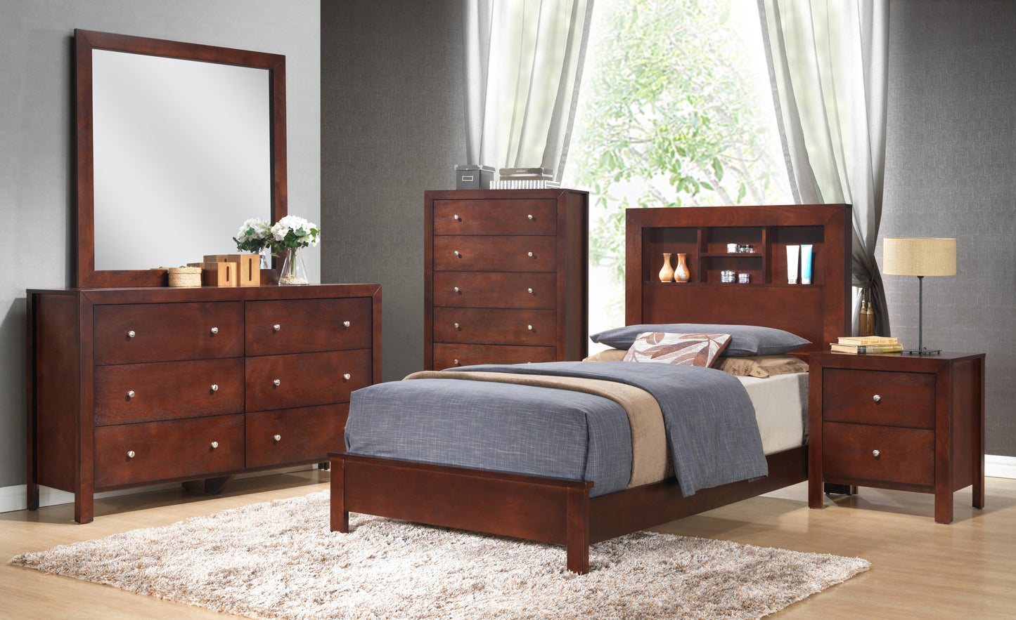 Transitional Cherry Twin Bed for Cozy Spaces