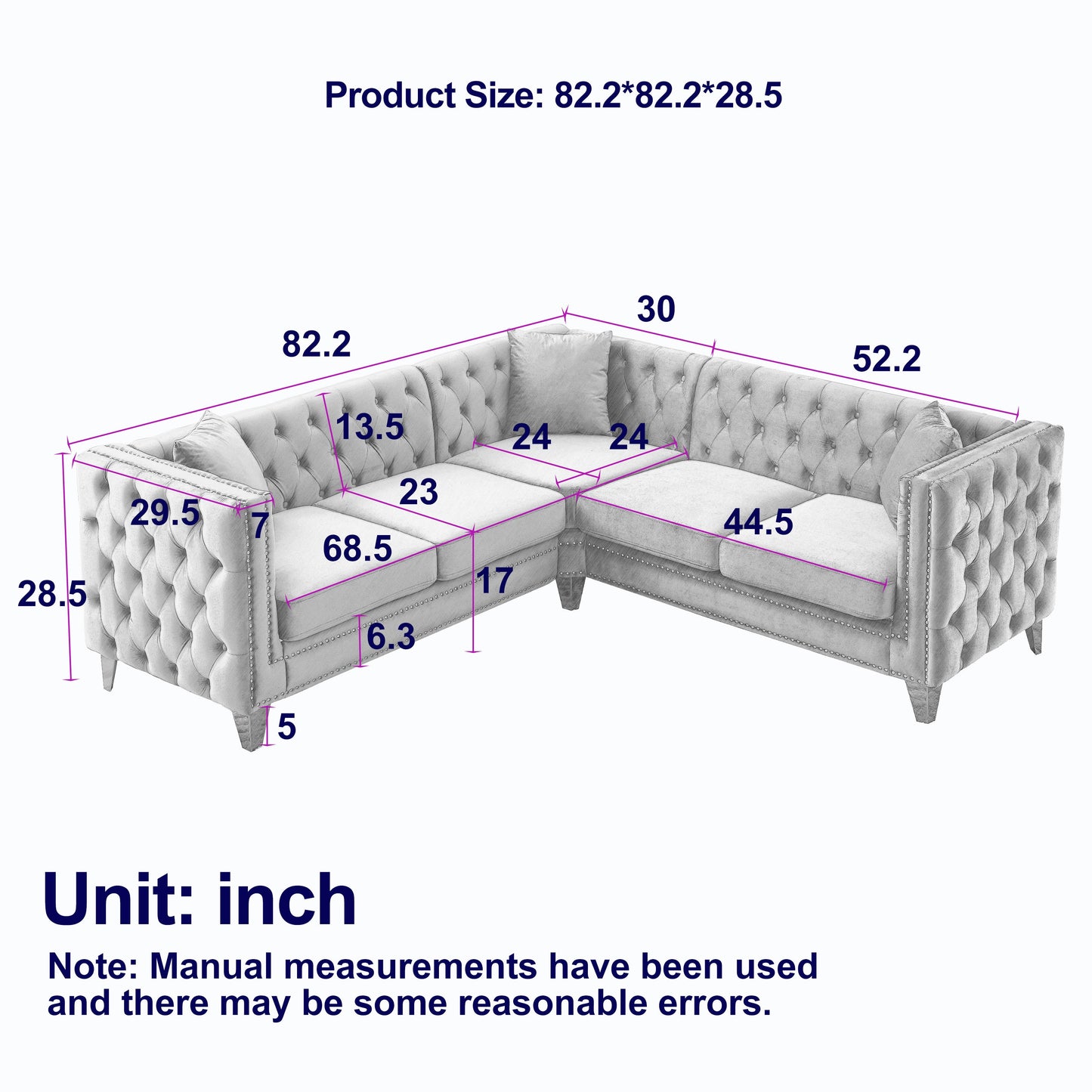 82.2-Inch Velvet Corner Sofa