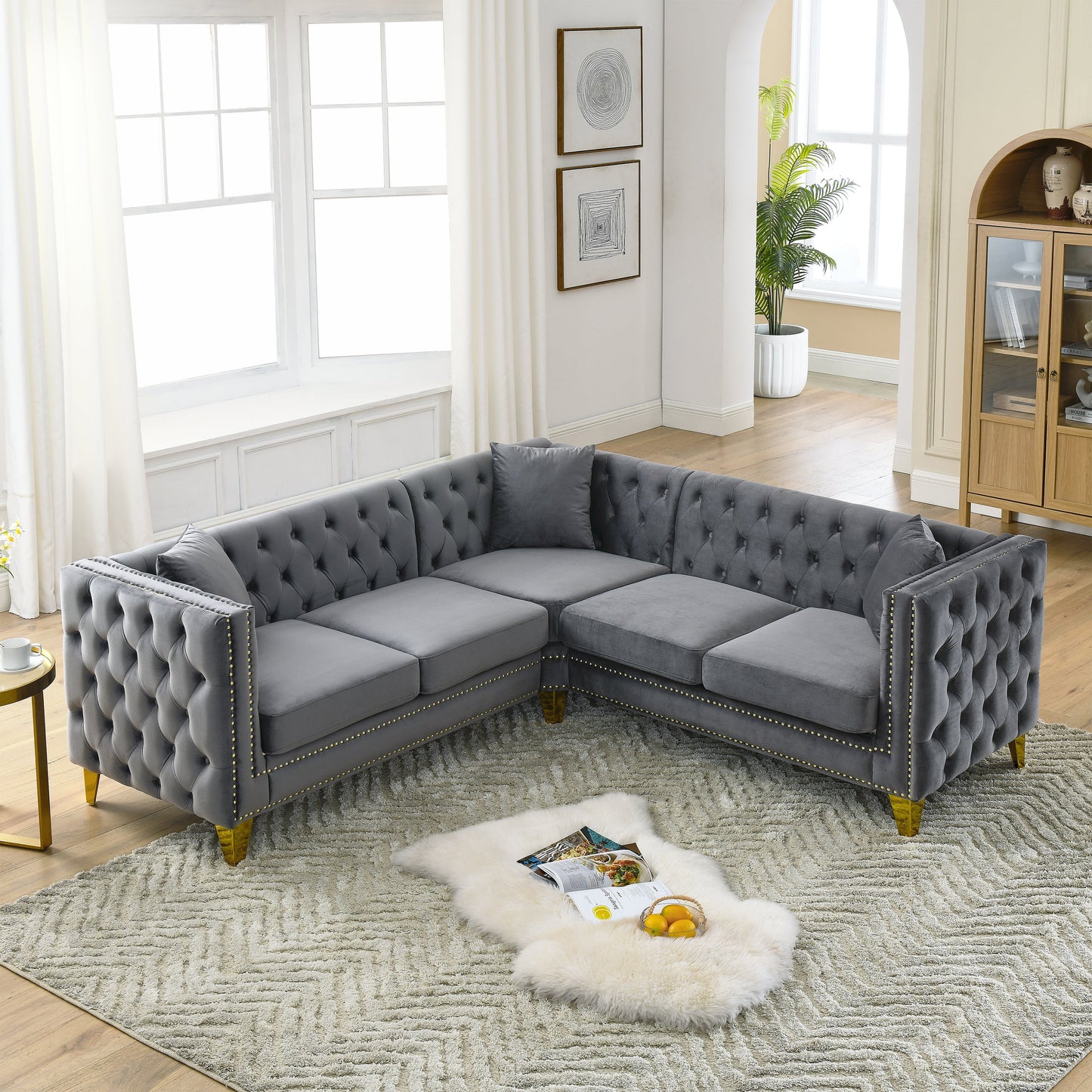 82.2-Inch Velvet Corner Sofa