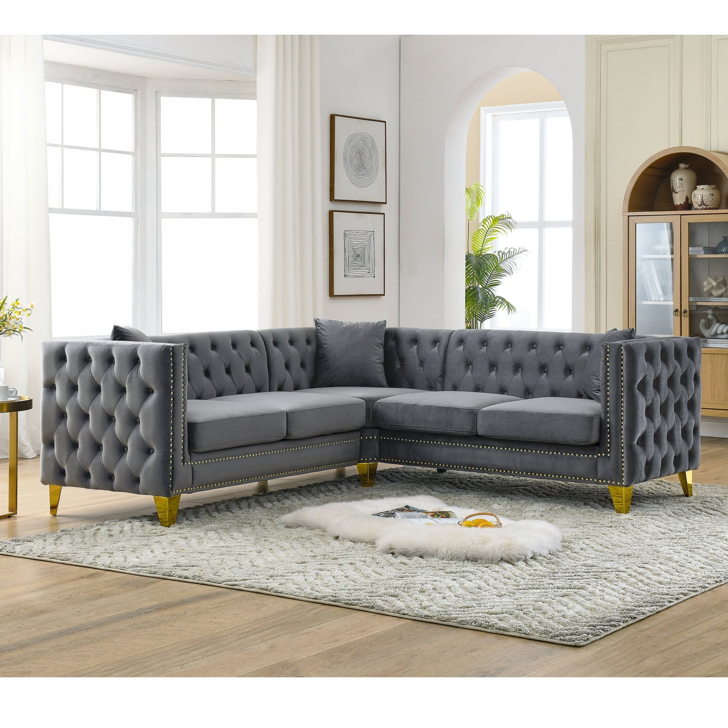 82.2-Inch Velvet Corner Sofa