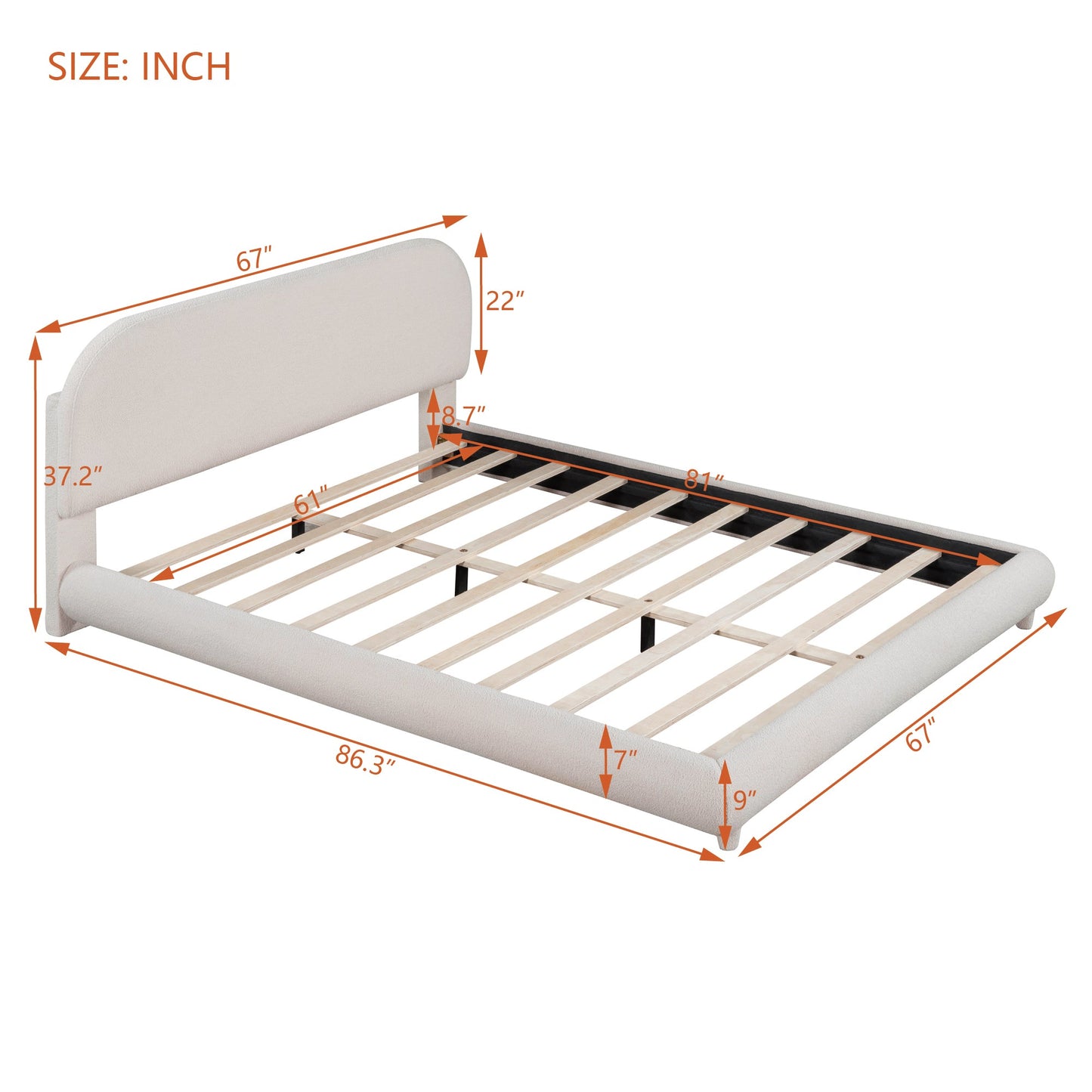 Teddy Fleece Queen Size Upholstered Platform Bed