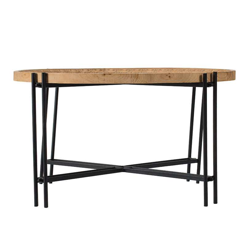 Farmhouse Round Wooden Coffee Table with Metal Legs