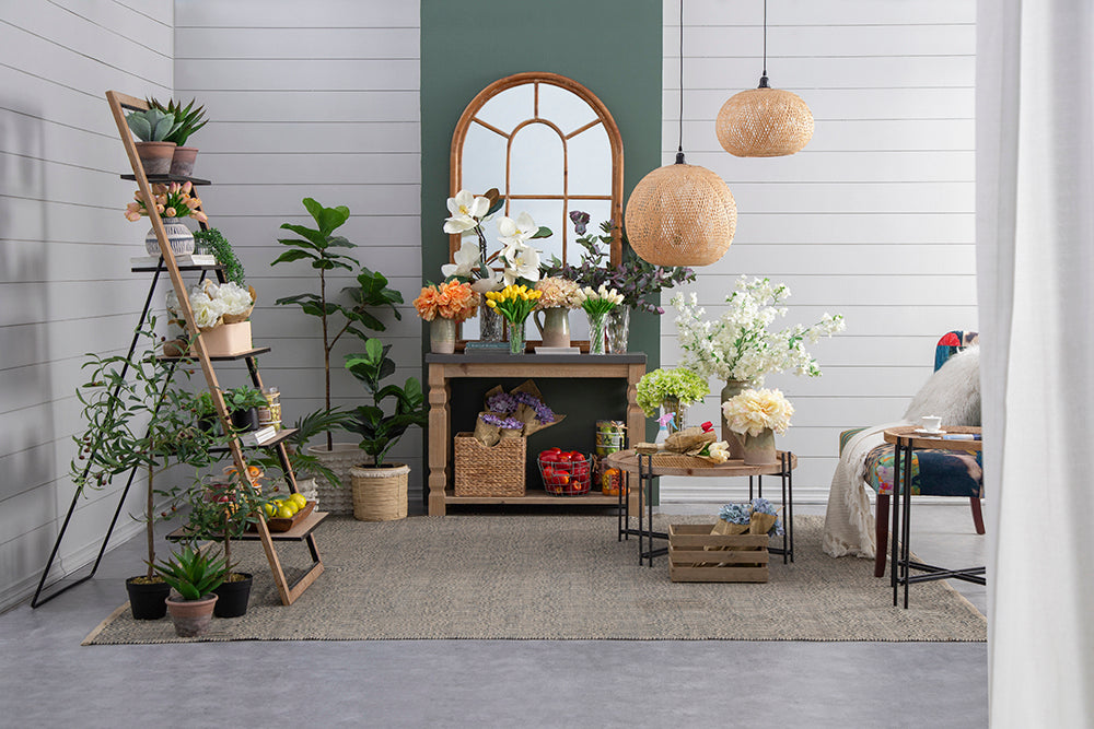 Farmhouse Round Wooden Coffee Table with Metal Legs