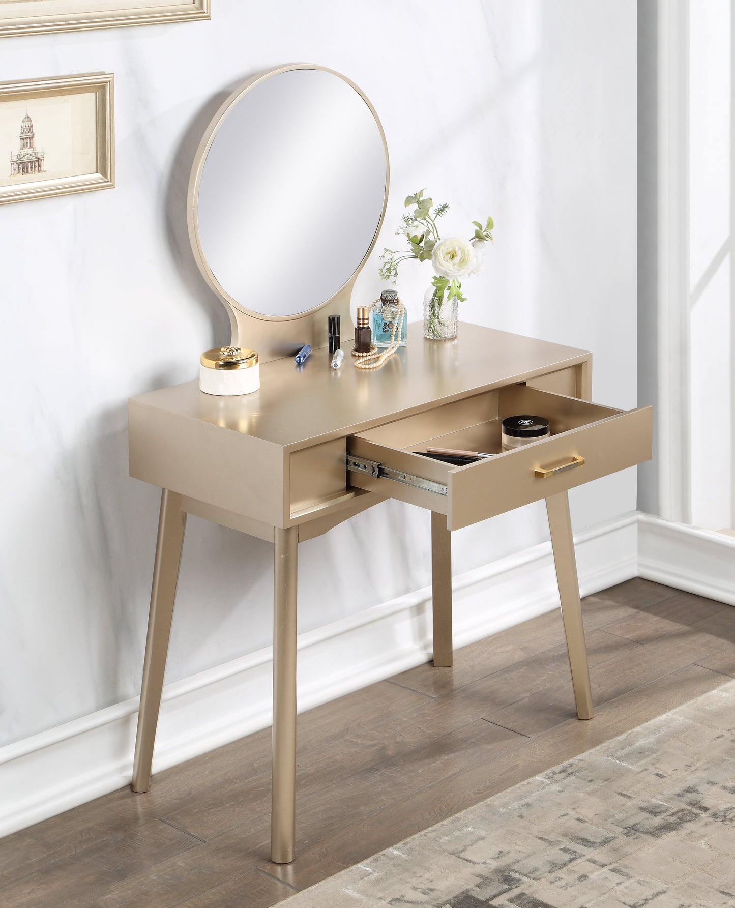 Maly Contemporary Wood Vanity and Stool Set