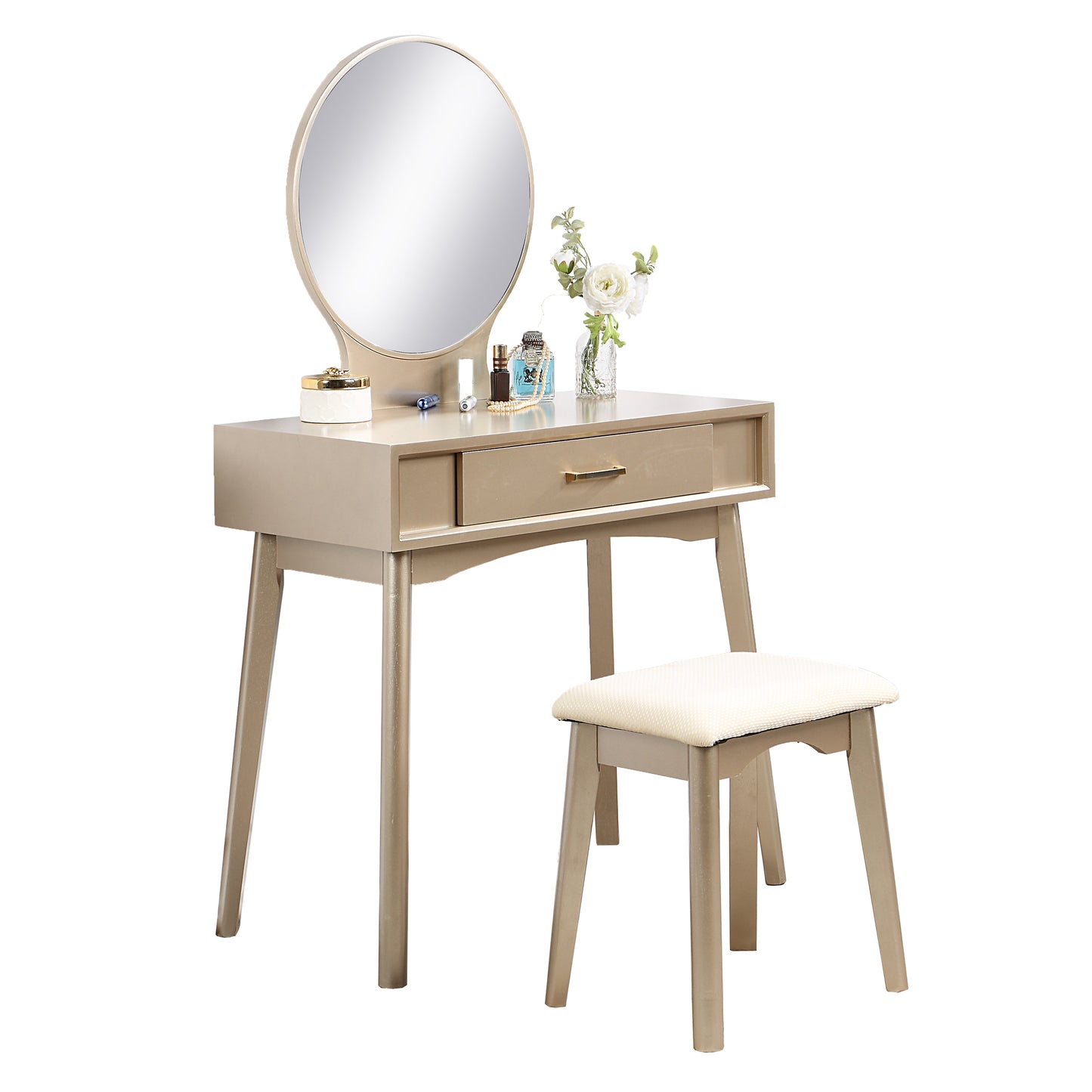 Maly Contemporary Wood Vanity and Stool Set
