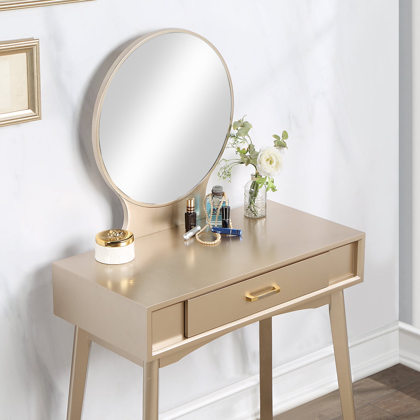 Maly Contemporary Wood Vanity and Stool Set
