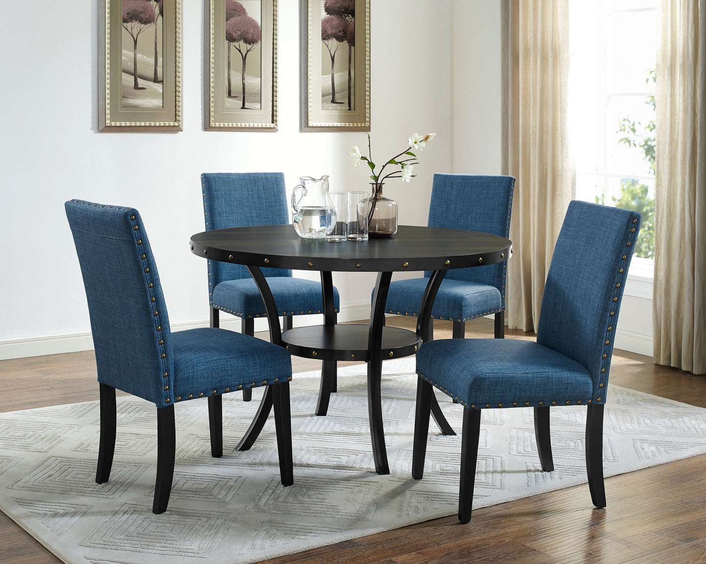 Biony Fabric Dining Chairs with Nailhead Trim, Set of 2