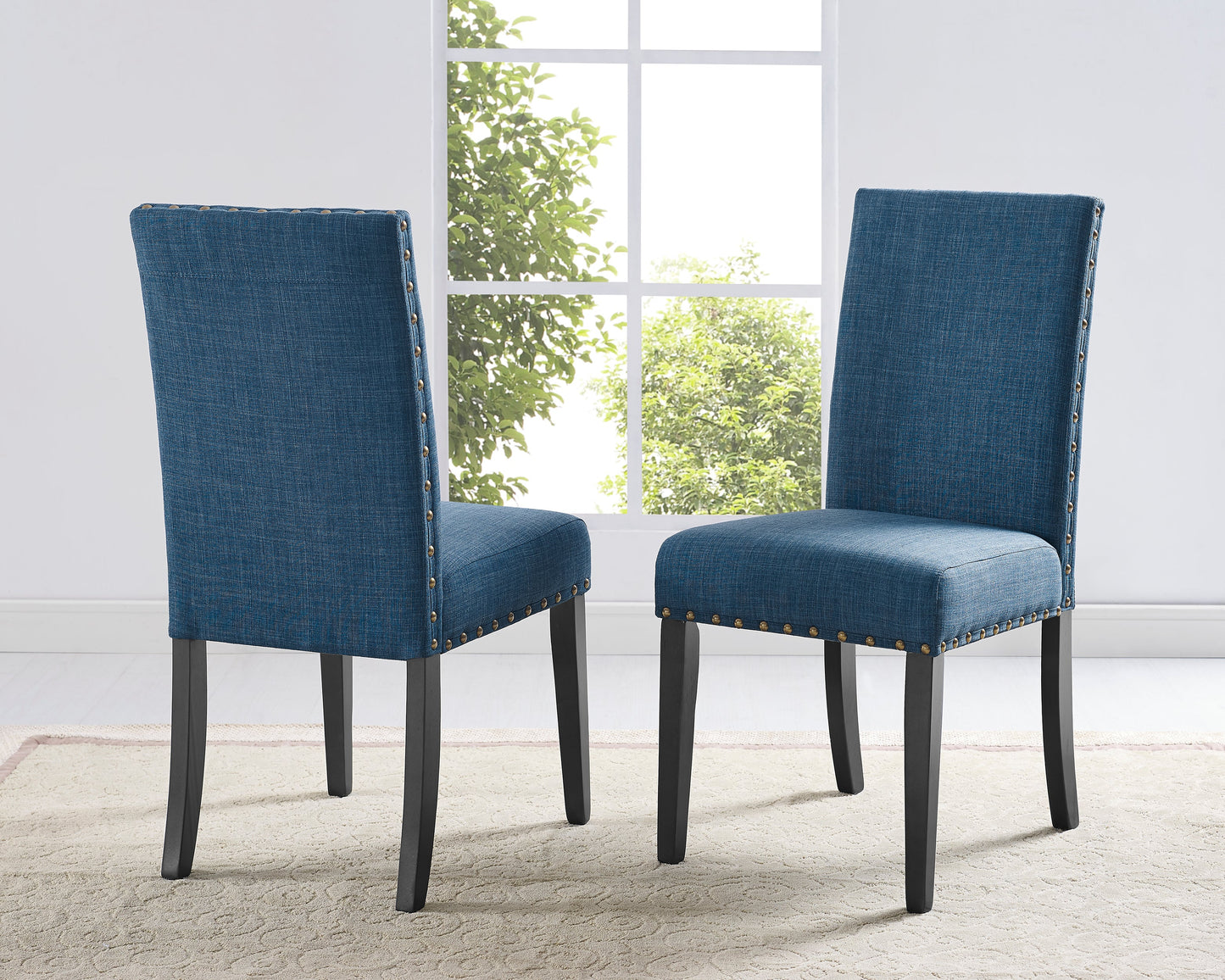 Biony Fabric Dining Chairs with Nailhead Trim, Set of 2