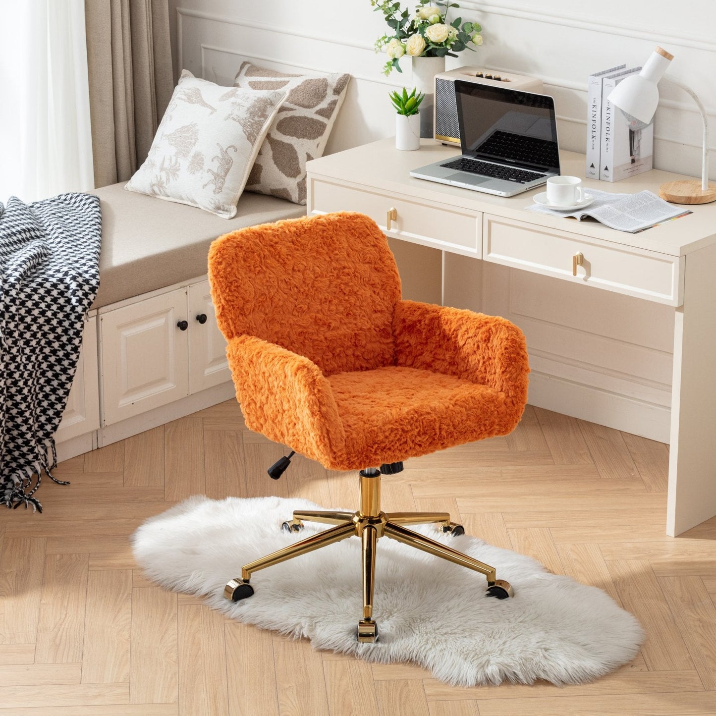 A&A Furniture Office Chair - Adjustable Vanity Chair in Orange