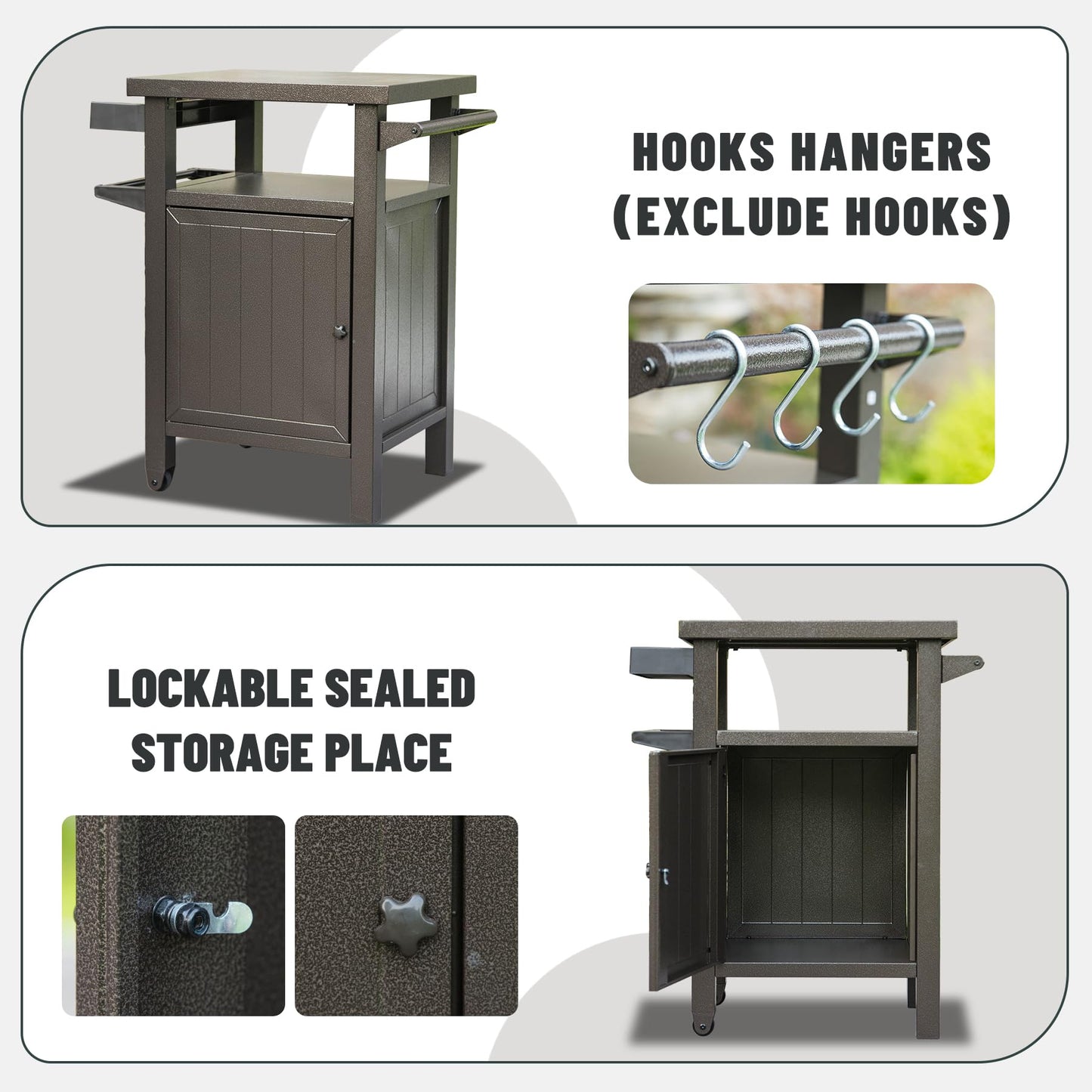 Metal Grill Cart with Storage and Wheels